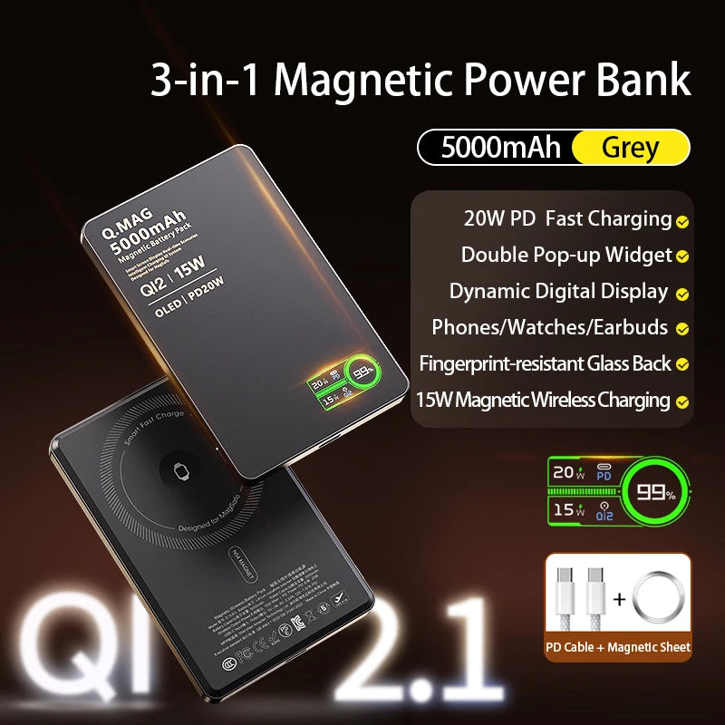 Magnetic Wireless Power Bank - Qi 2.1 Fast Charging 10000mAh