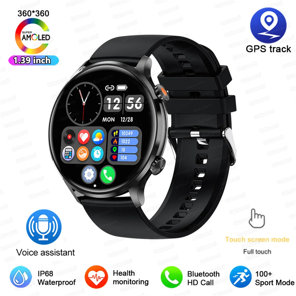 2025 New Smartwatch Women AMOLED HD Screen Always On Display Bluetooth Call IP68 Waterproof GPS Smart Men Watch For Android ios