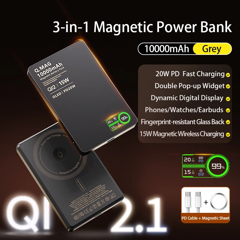 Magnetic Power Bank - Qi 2.1 Wireless Charging 10000mAh