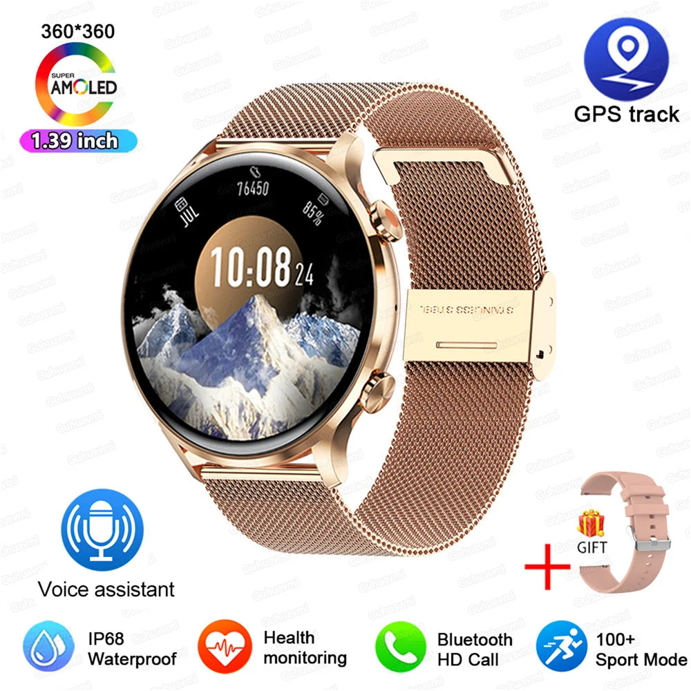 2025 New Smartwatch Women AMOLED HD Screen Always On Display Bluetooth Call IP68 Waterproof GPS Smart Men Watch For Android ios