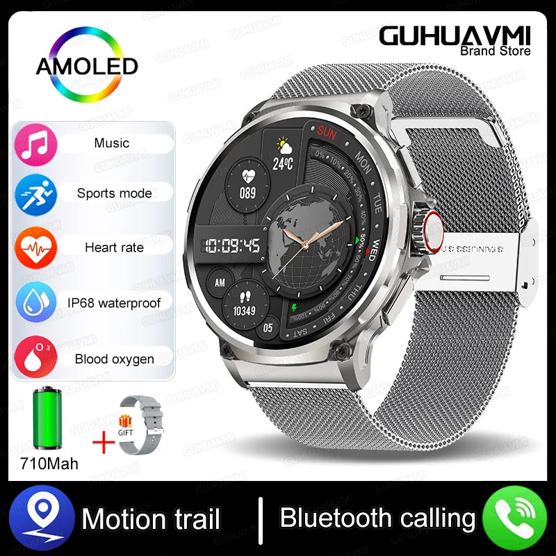 New 1.85-inch ultra AMOLED smartwatch, GPS track, HD Bluetooth call; 710 mah large battery 400+ dial, suitable for Huawei Xiaomi