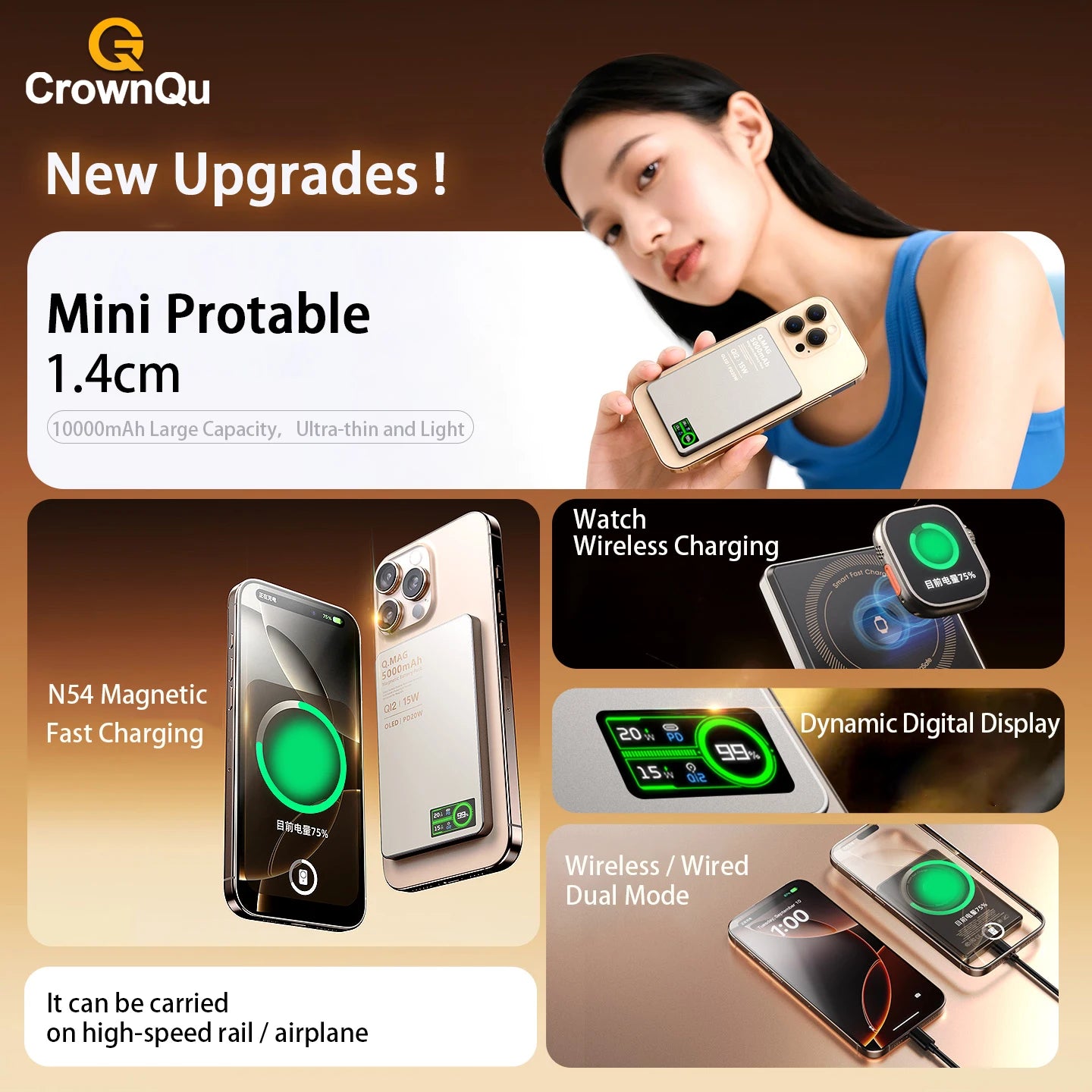 Magnetic Power Bank - Qi 2.1 Wireless Charging 10000mAh