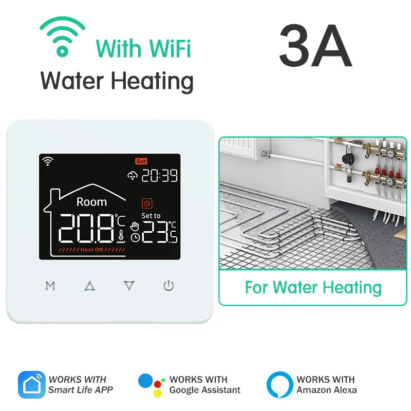 Smart thermostat controlling water heating temperature 