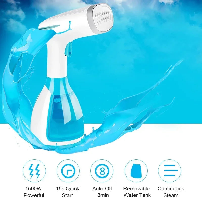 Quick-Heat Hand Garment Iron Steamer for Clothes 1500W Powerful 280ml Portable Fabric Steamer Travelling Home Steam Generator