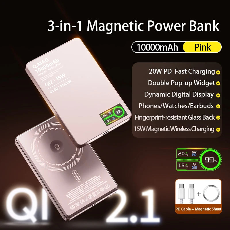 Magnetic Power Bank - Qi 2.1 Wireless Charging 10000mAh